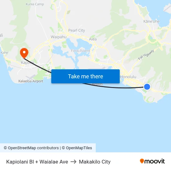 Kapiolani Bl + Waialae Ave to Makakilo City map