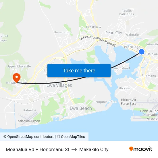 Moanalua Rd + Honomanu St to Makakilo City map