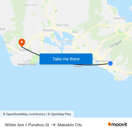Wilder Ave + Punahou St to Makakilo City map