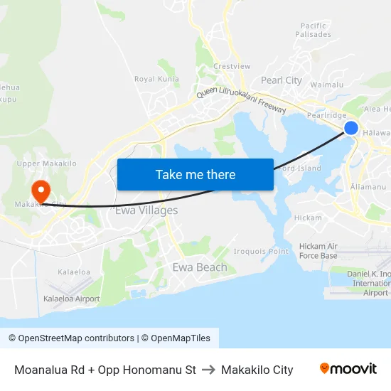 Moanalua Rd + Opp Honomanu St to Makakilo City map