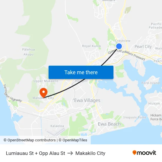 Lumiauau St + Opp Alau St to Makakilo City map
