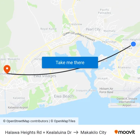 Halawa Heights Rd + Kealaluina Dr to Makakilo City map