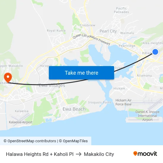 Halawa Heights Rd + Kaholi Pl to Makakilo City map