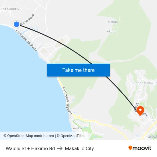 Waiolu St + Hakimo Rd to Makakilo City map