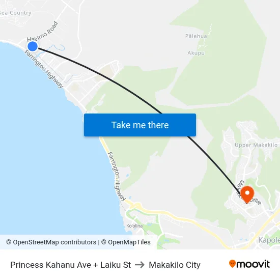 Princess Kahanu Ave + Laiku St to Makakilo City map
