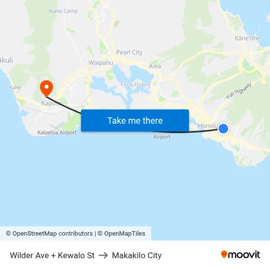 Wilder Ave + Kewalo St to Makakilo City map