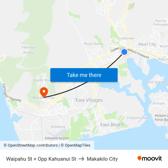 Waipahu St + Opp Kahuanui St to Makakilo City map