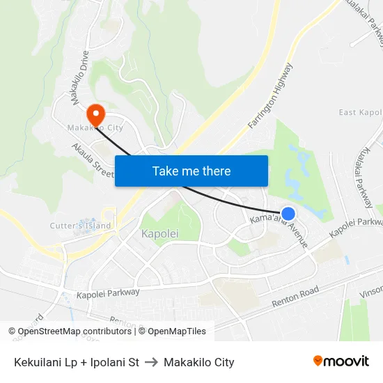Kekuilani Lp + Ipolani St to Makakilo City map