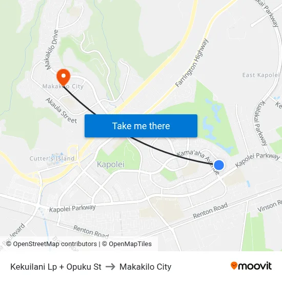 Kekuilani Lp + Opuku St to Makakilo City map