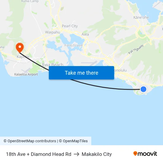 18th Ave + Diamond Head Rd to Makakilo City map