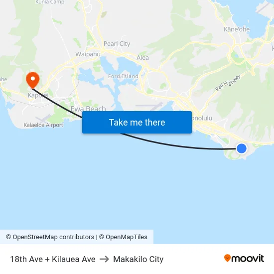 18th Ave + Kilauea Ave to Makakilo City map