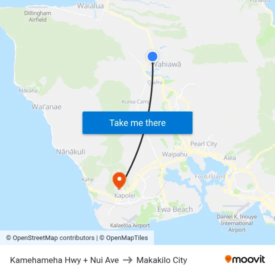 Kamehameha Hwy + Nui Ave to Makakilo City map