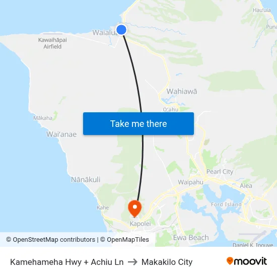 Kamehameha Hwy + Achiu Ln to Makakilo City map