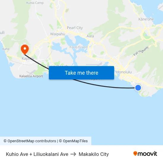 Kuhio Ave + Liliuokalani Ave to Makakilo City map