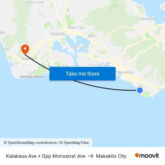 Kalakaua Ave + Opp Monsarrat Ave to Makakilo City map