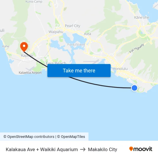 Kalakaua Ave + Waikiki Aquarium to Makakilo City map