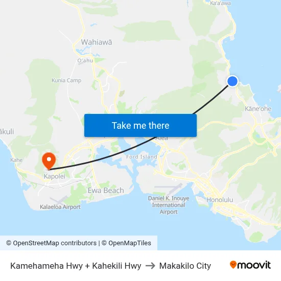 Kamehameha Hwy + Kahekili Hwy to Makakilo City map