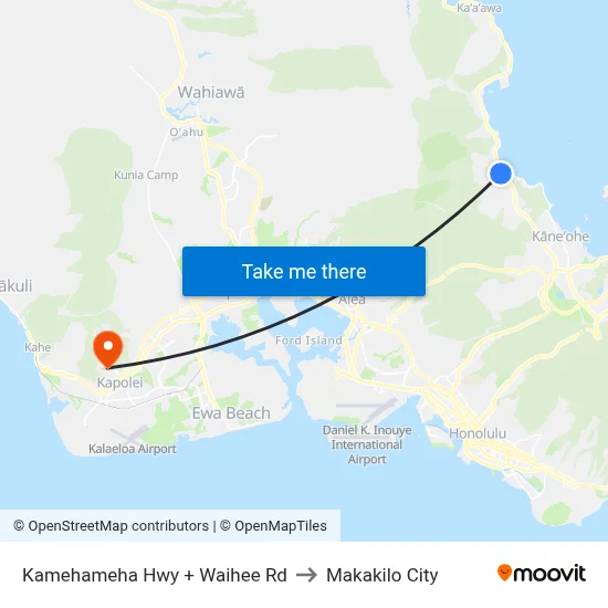 Kamehameha Hwy + Waihee Rd to Makakilo City map