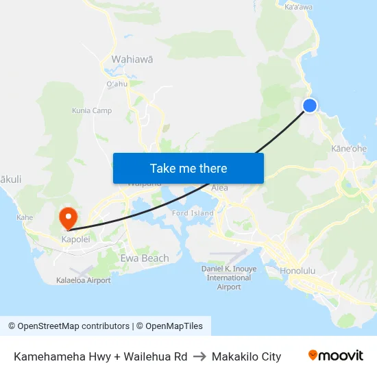 Kamehameha Hwy + Wailehua Rd to Makakilo City map