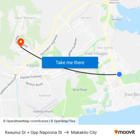 Keaunui Dr + Opp Napoona St to Makakilo City map