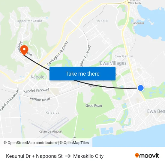 Keaunui Dr + Napoona St to Makakilo City map
