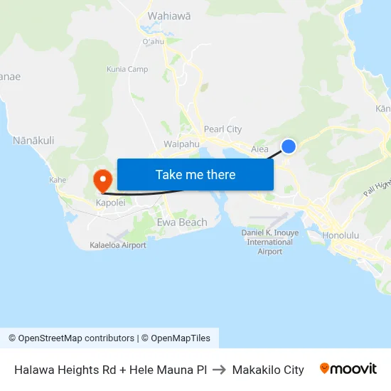 Halawa Heights Rd + Hele Mauna Pl to Makakilo City map
