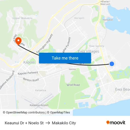 Keaunui Dr + Noelo St to Makakilo City map