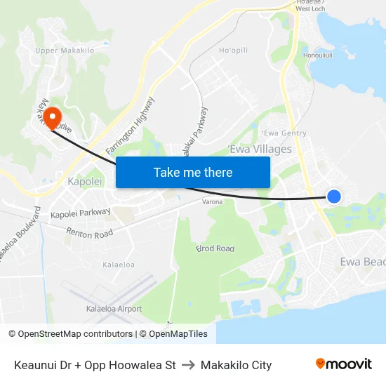 Keaunui Dr + Opp Hoowalea St to Makakilo City map