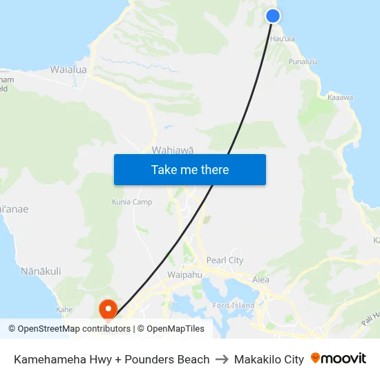 Kamehameha Hwy + Pounders Beach to Makakilo City map