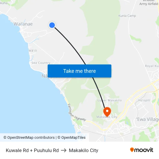 Kuwale Rd + Puuhulu Rd to Makakilo City map