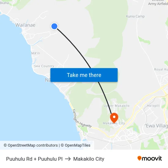 Puuhulu Rd + Puuhulu Pl to Makakilo City map