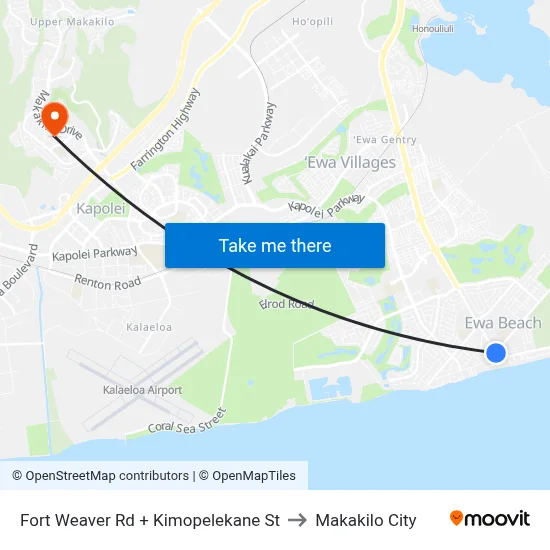 Fort Weaver Rd + Kimopelekane St to Makakilo City map