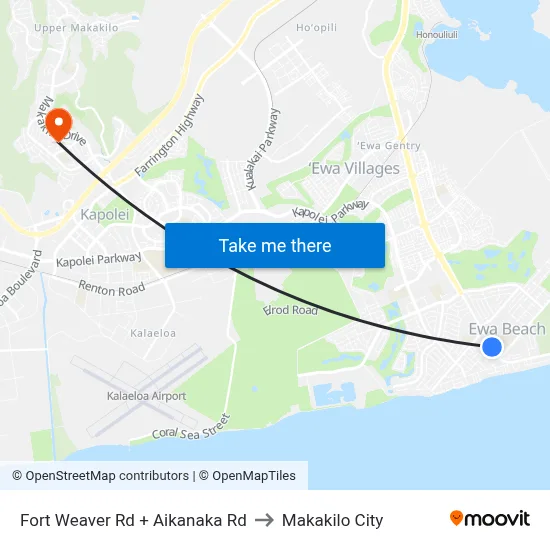 Fort Weaver Rd + Aikanaka Rd to Makakilo City map