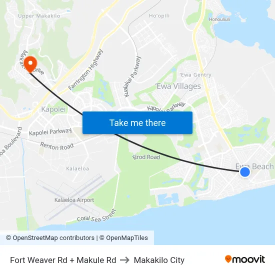 Fort Weaver Rd + Makule Rd to Makakilo City map
