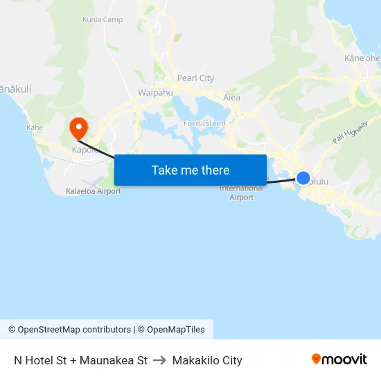 N Hotel St + Maunakea St to Makakilo City map