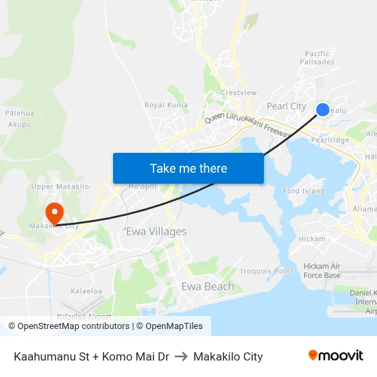 Kaahumanu St + Komo Mai Dr to Makakilo City map
