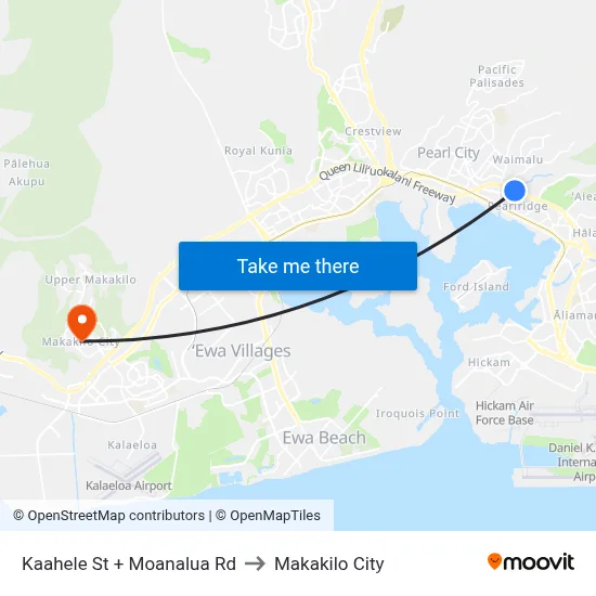 Kaahele St + Moanalua Rd to Makakilo City map