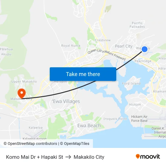 Komo Mai Dr + Hapaki St to Makakilo City map