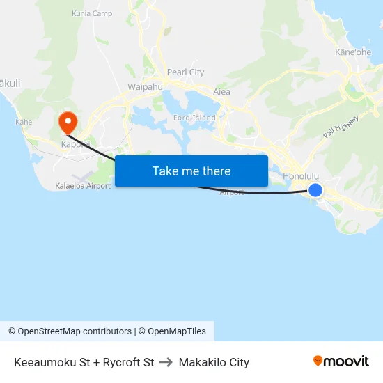Keeaumoku St + Rycroft St to Makakilo City map