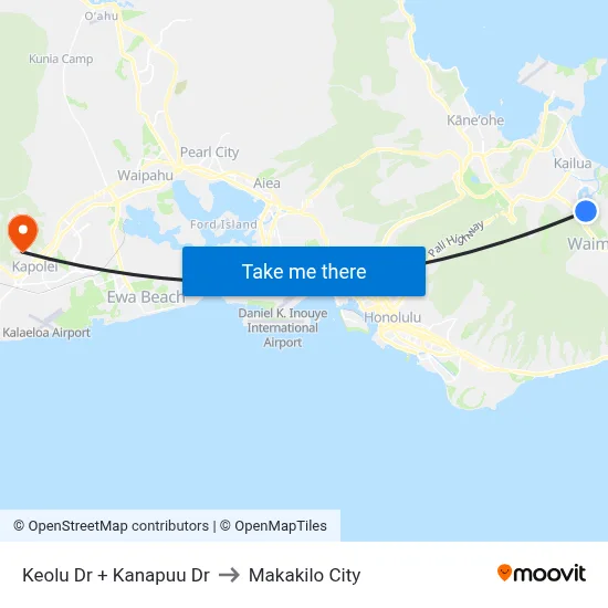 Keolu Dr + Kanapuu Dr to Makakilo City map
