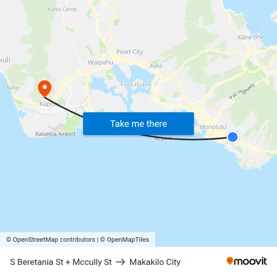 S Beretania St + Mccully St to Makakilo City map
