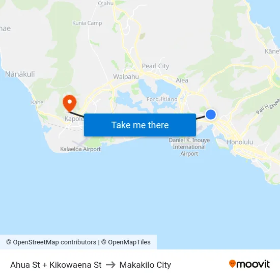 Ahua St + Kikowaena St to Makakilo City map