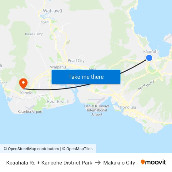 Keaahala Rd + Kaneohe District Park to Makakilo City map