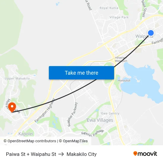 Paiwa St + Waipahu St to Makakilo City map