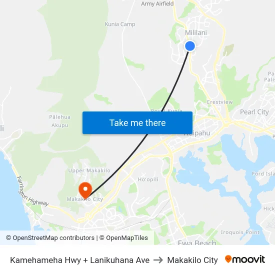 Kamehameha Hwy + Lanikuhana Ave to Makakilo City map