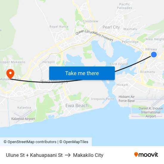 Ulune St + Kahuapaani St to Makakilo City map