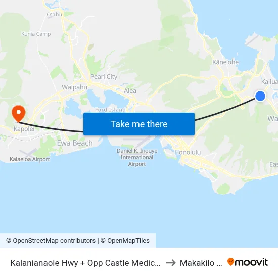 Kalanianaole Hwy + Opp Castle Medical Center to Makakilo City map
