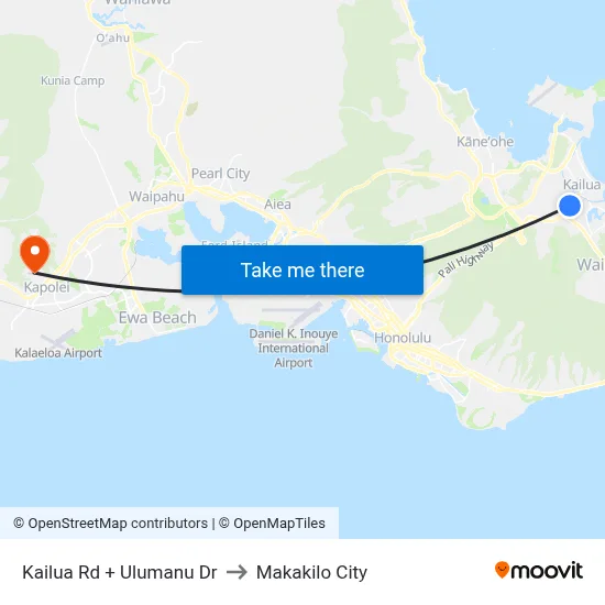 Kailua Rd + Ulumanu Dr to Makakilo City map