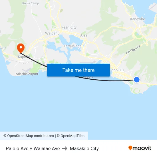 Palolo Ave + Waialae Ave to Makakilo City map