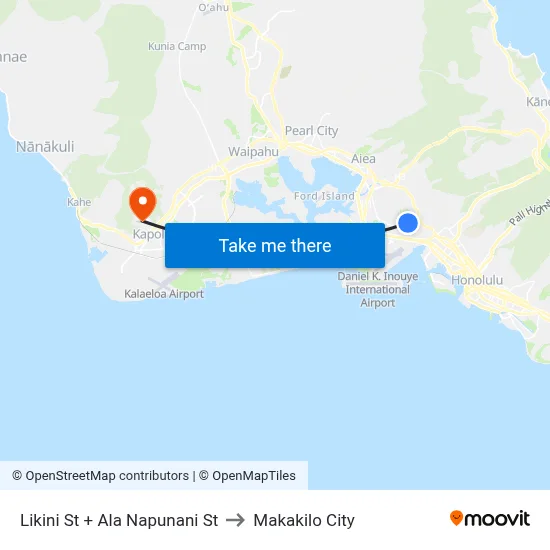 Likini St + Ala Napunani St to Makakilo City map